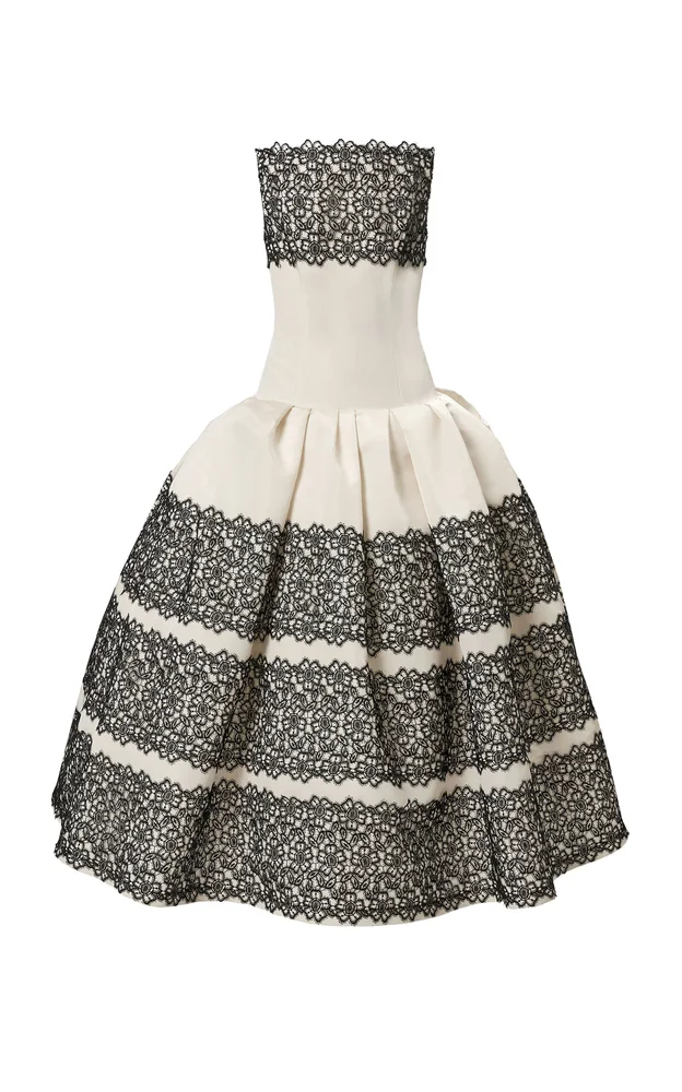 Lace-Trimmed Silk Faille Ankle-Length Dress