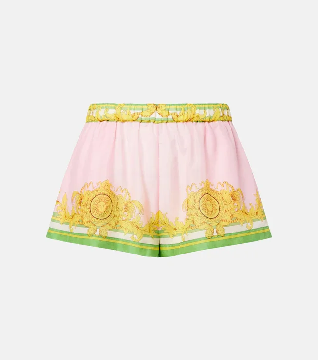 Printed cotton and silk voile shorts