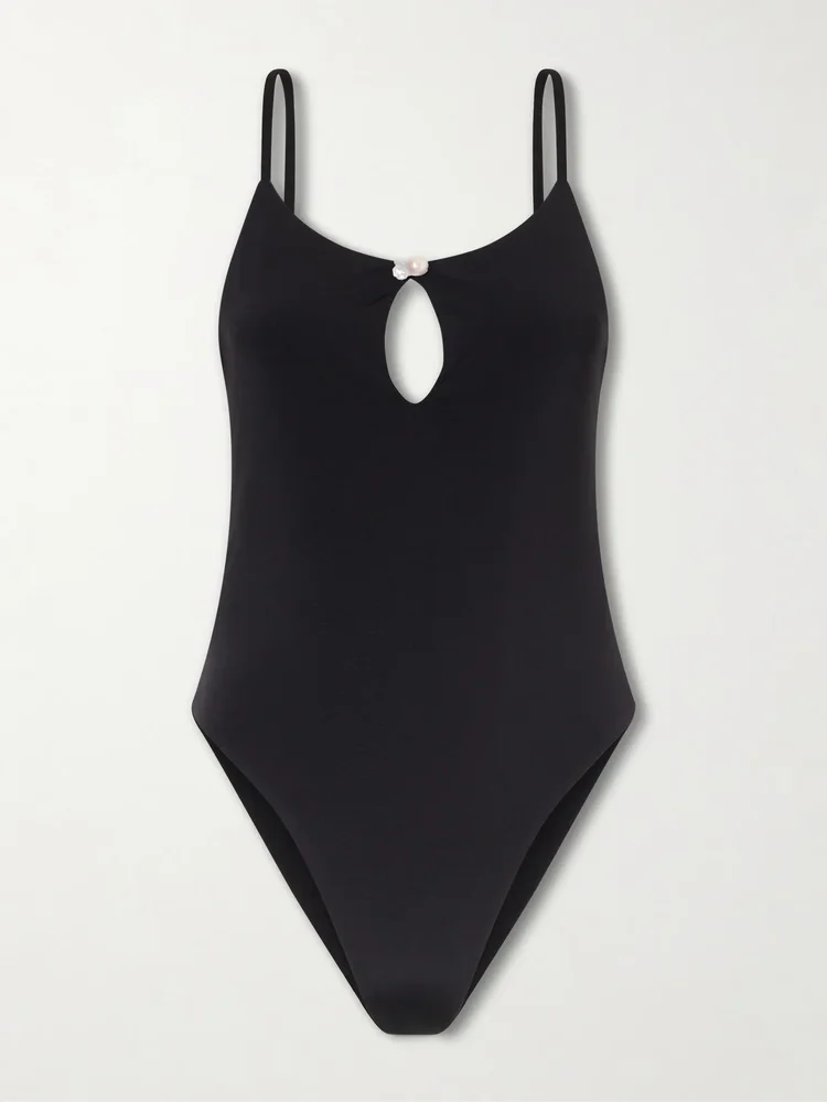 Pearl embellished ribbed swimsuit