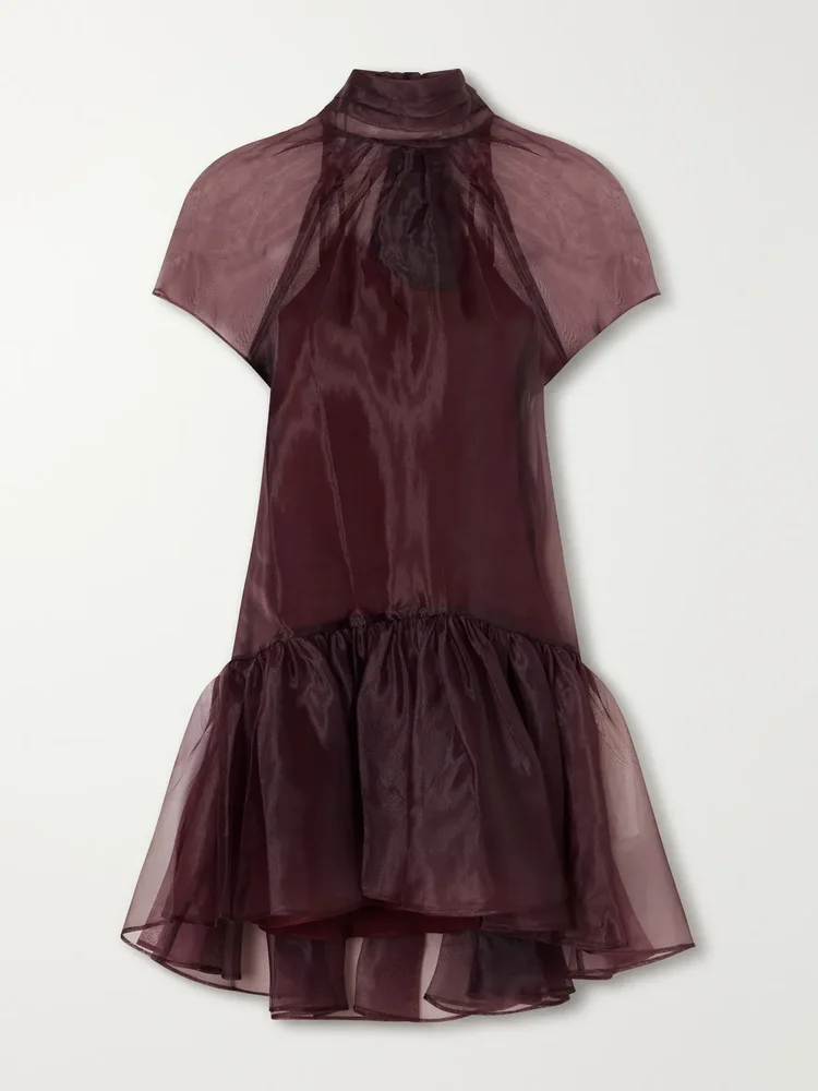 Bow-detailed organza mini dress