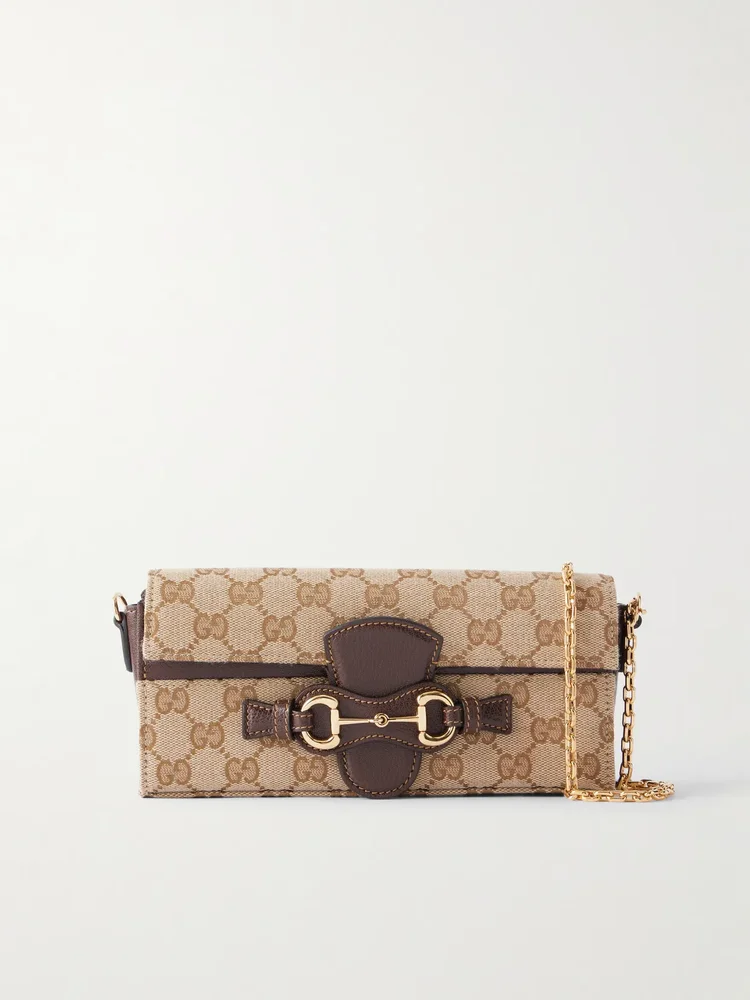ristretto horsebit embellished canvas jacquard shoulder bag