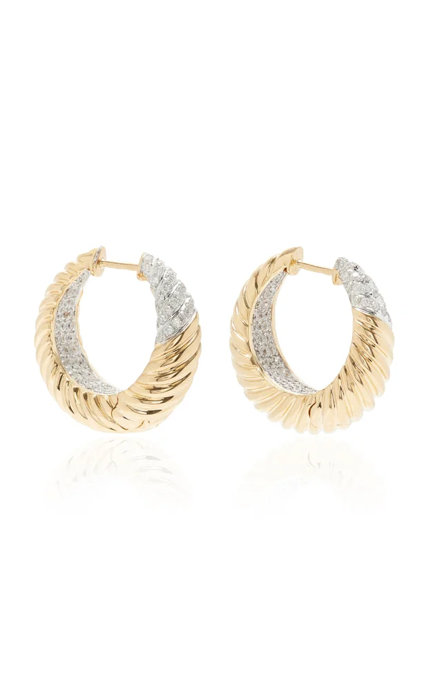 Godron 18K Yellow Gold Diamond Hoop Earrings