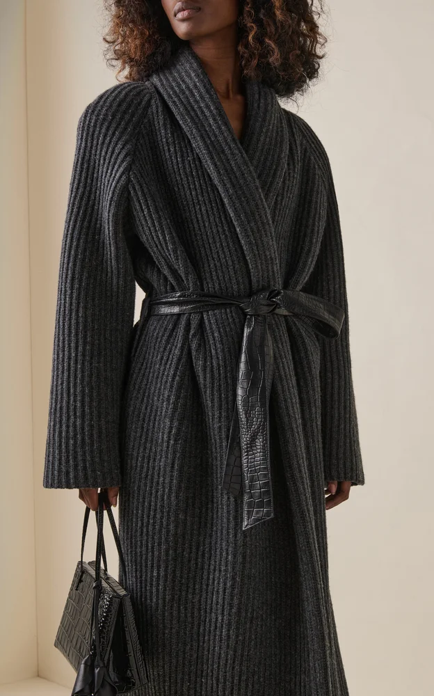 Ribbed-Knit Wool Coat
