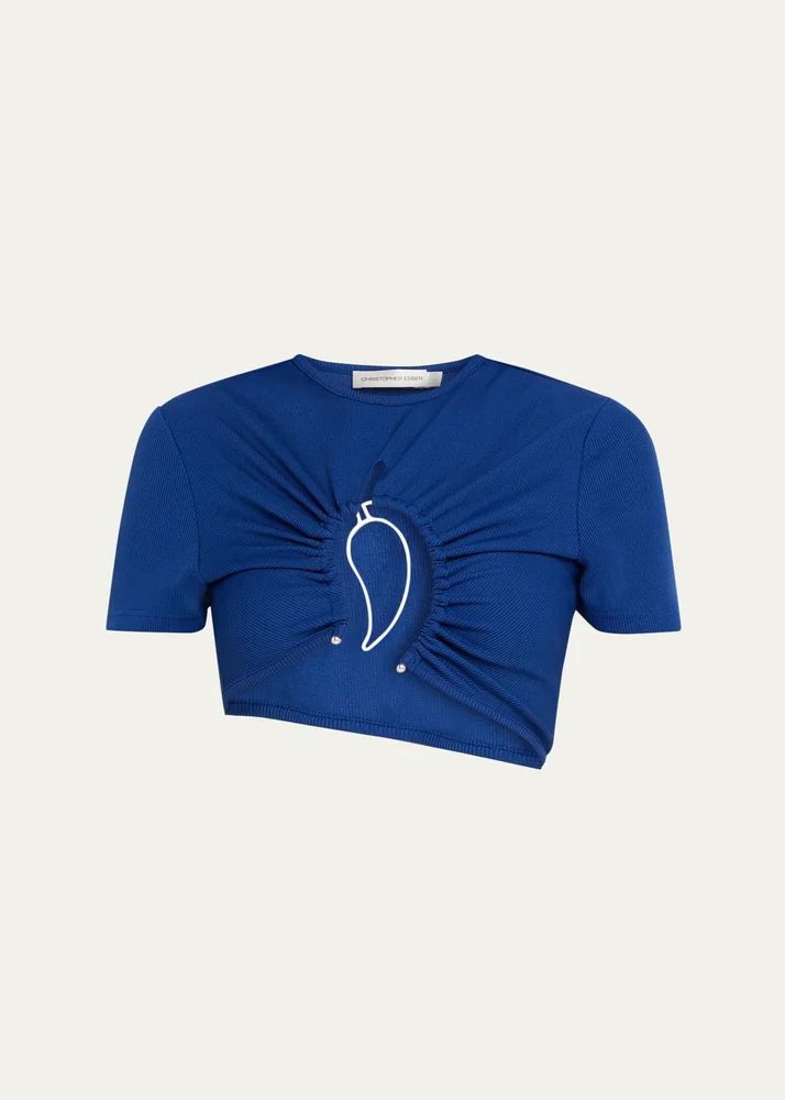 Paisley Ruched Crop T-Shirt