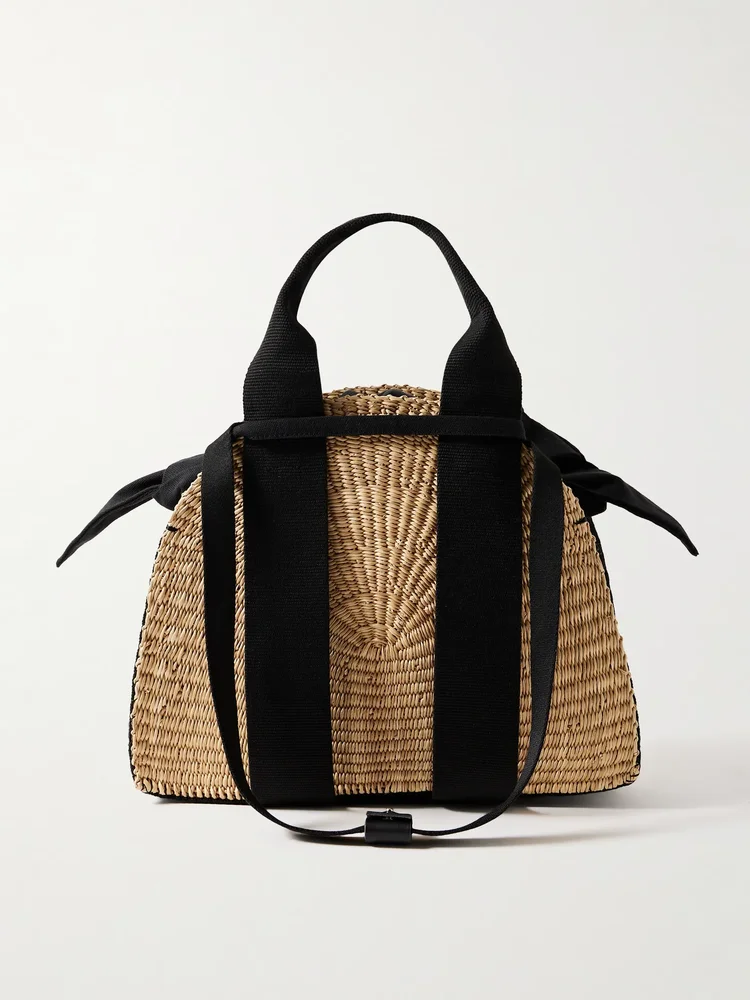 Mina mini canvas-trimmed woven straw tote