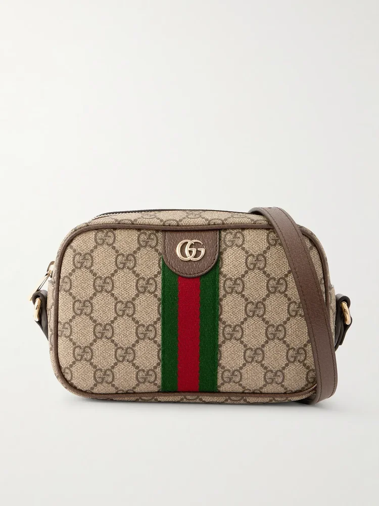 Ophidia mini leather-trimmed coated canvas-jacquard shoulder bag