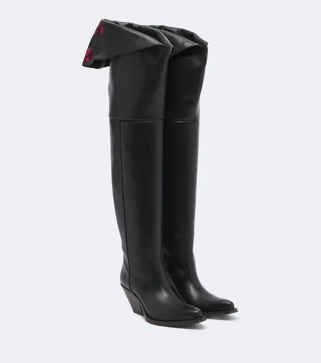 Azelan embroidered leather over-the-knee boots