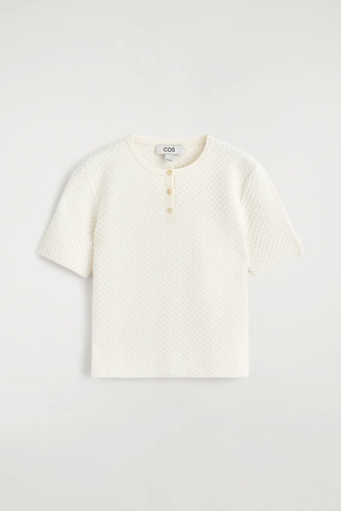 Jacquard-knit Henley T-shirt