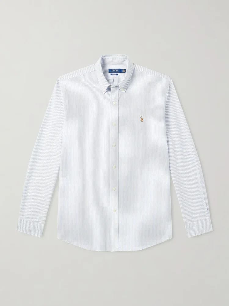 Button-Down Collar Logo-Embroidered Striped Cotton Oxford Shirt