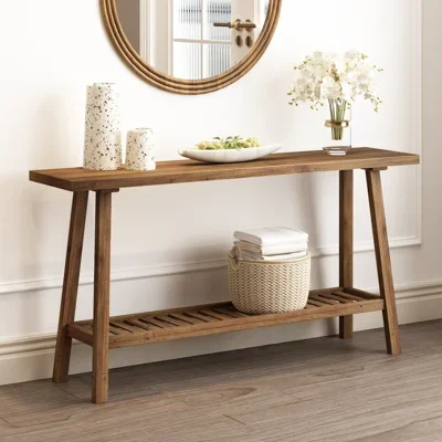 Solid Reclaimed Wood Console Table with Shelf