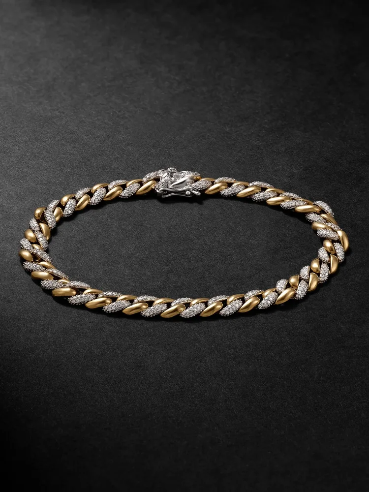 18-Karat Yellow and White Gold Diamond Chain Bracelet
