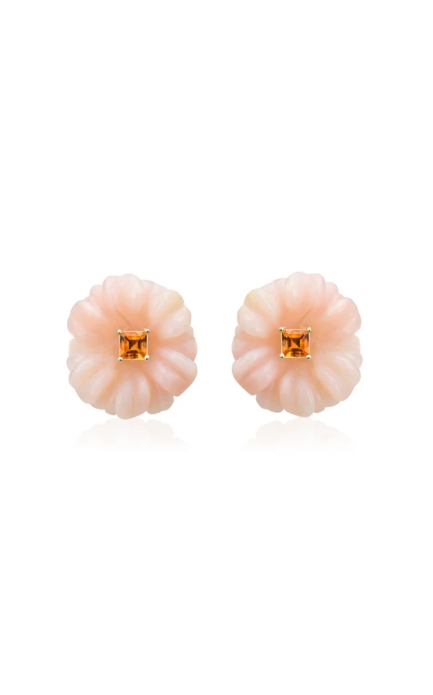Blossom 9K Yellow Gold Pink Opal and Citrine Earrings