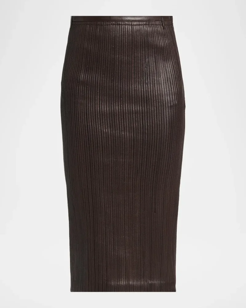 Fluted Leather Midi Skirt