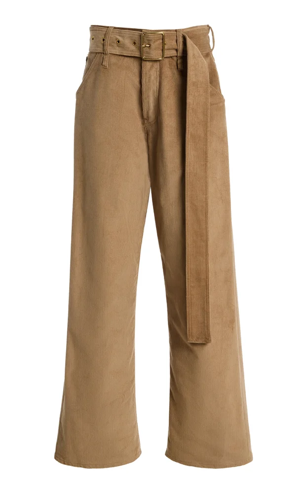 Dalila Belted Corduroy Wide-Leg Pants