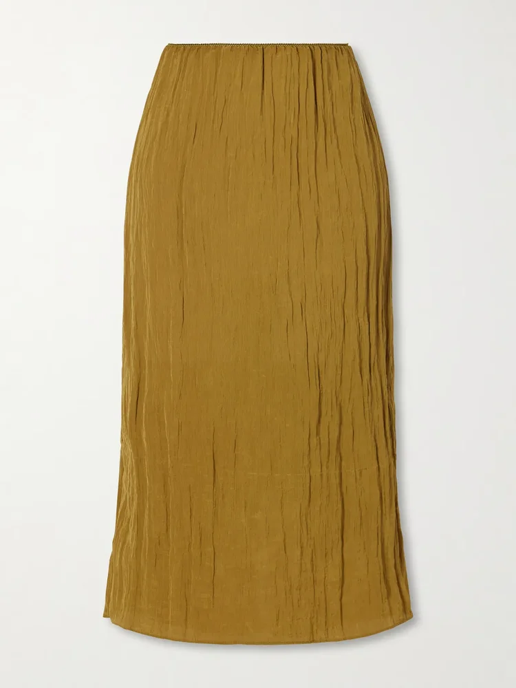 Crinkle charmeuse midi skirt