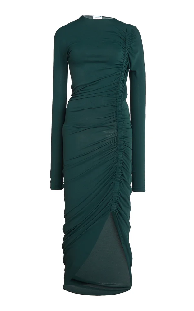 Ruched Jersey-Knit Midi Dress