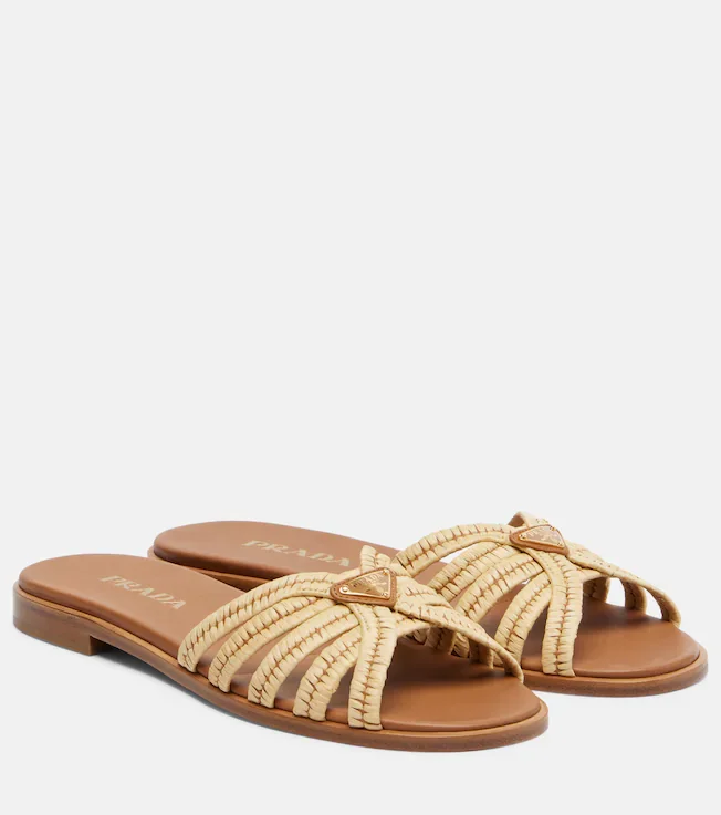 Crochet raffia-effect slides