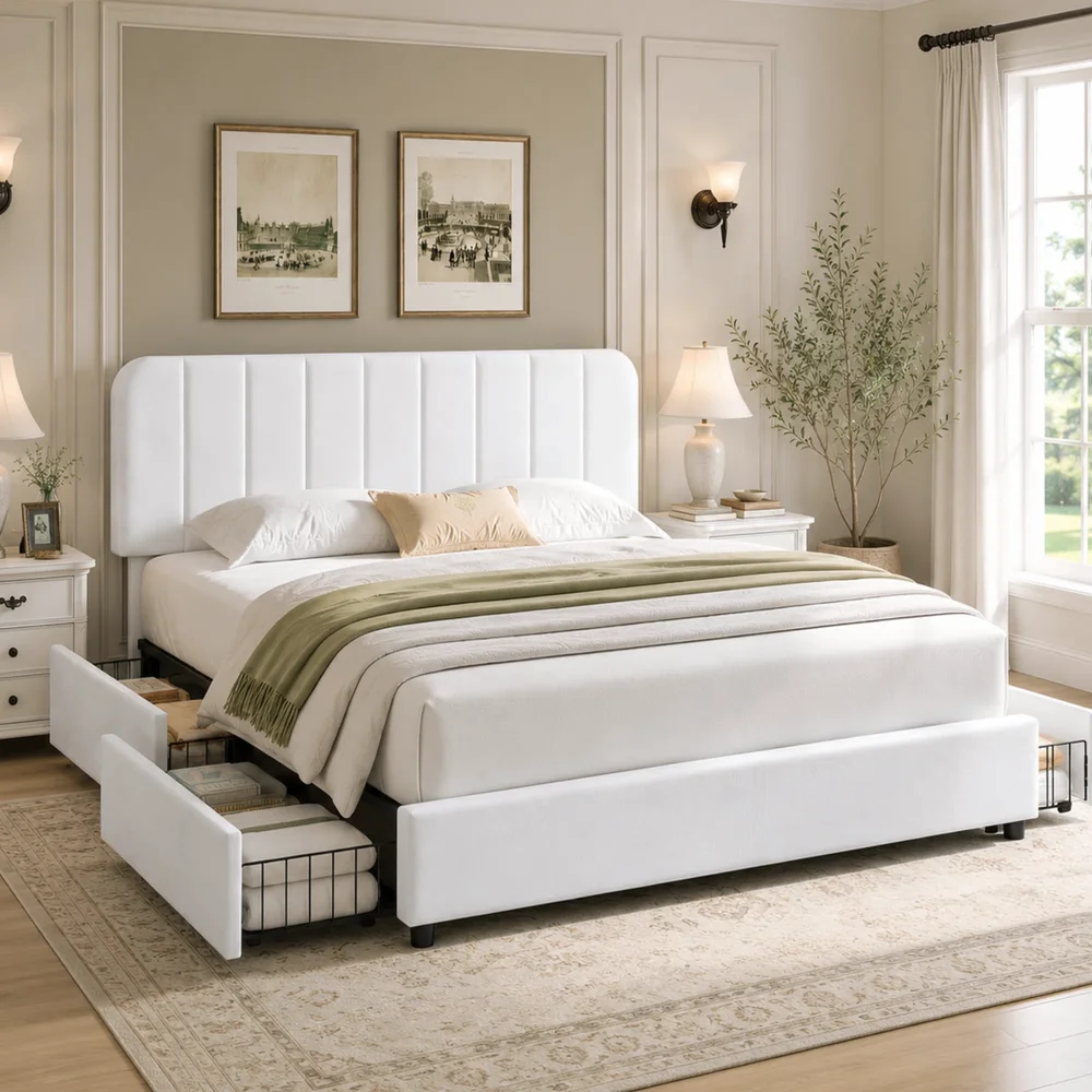 Huntsville 4-Drawer Velvet Upholstered Platform Bed