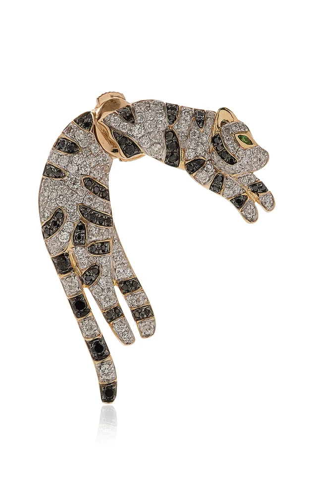Feline 9K Yellow Gold Tsavorite, Diamond Single Earring