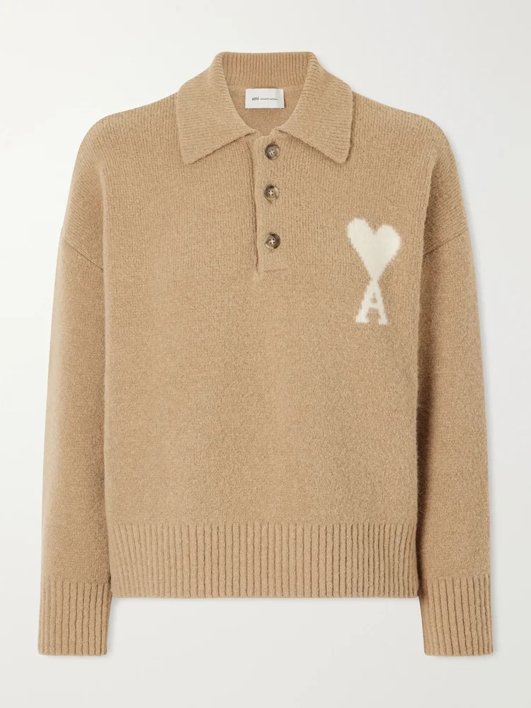 Logo-embroidered wool-blend polo shirt