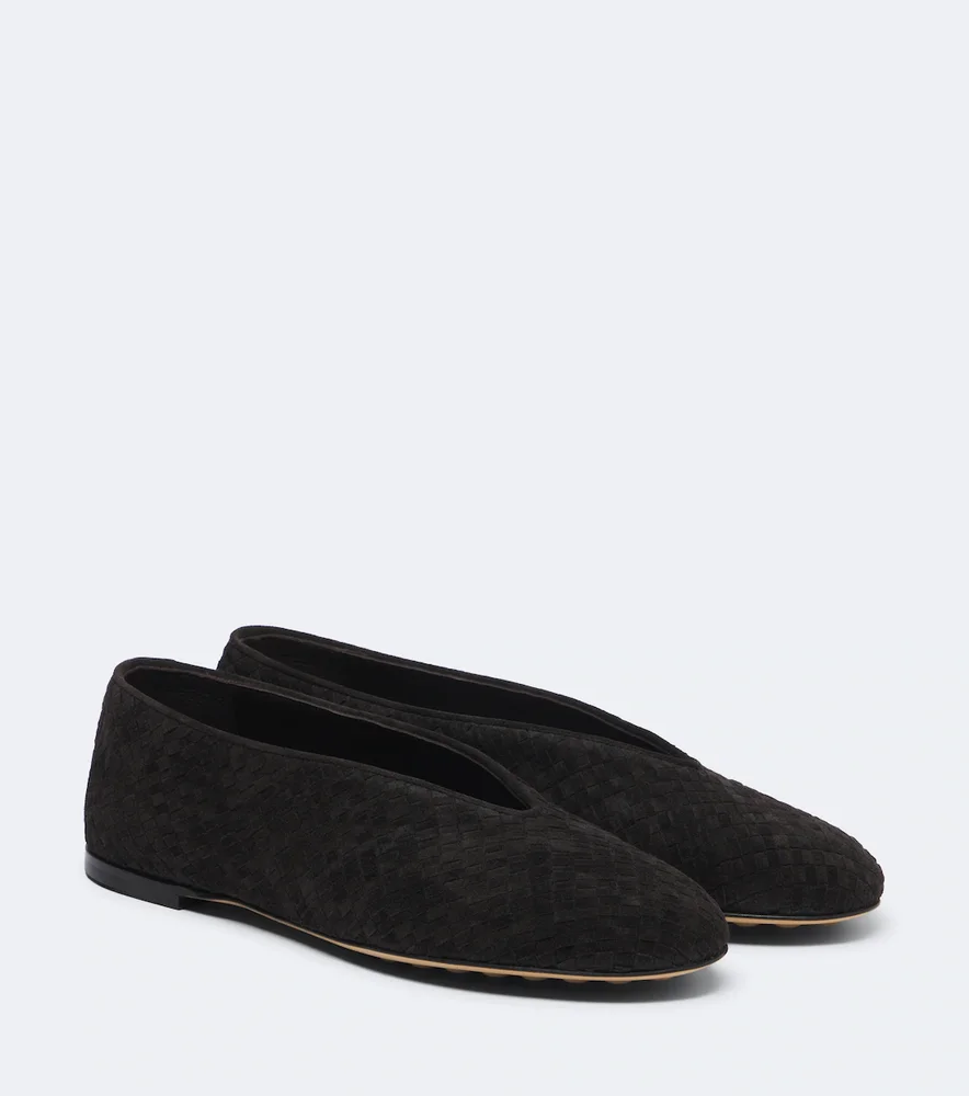 Intrecciato suede ballet flats