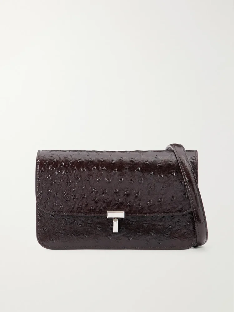 T-Lock ostrich-effect leather shoulder bag