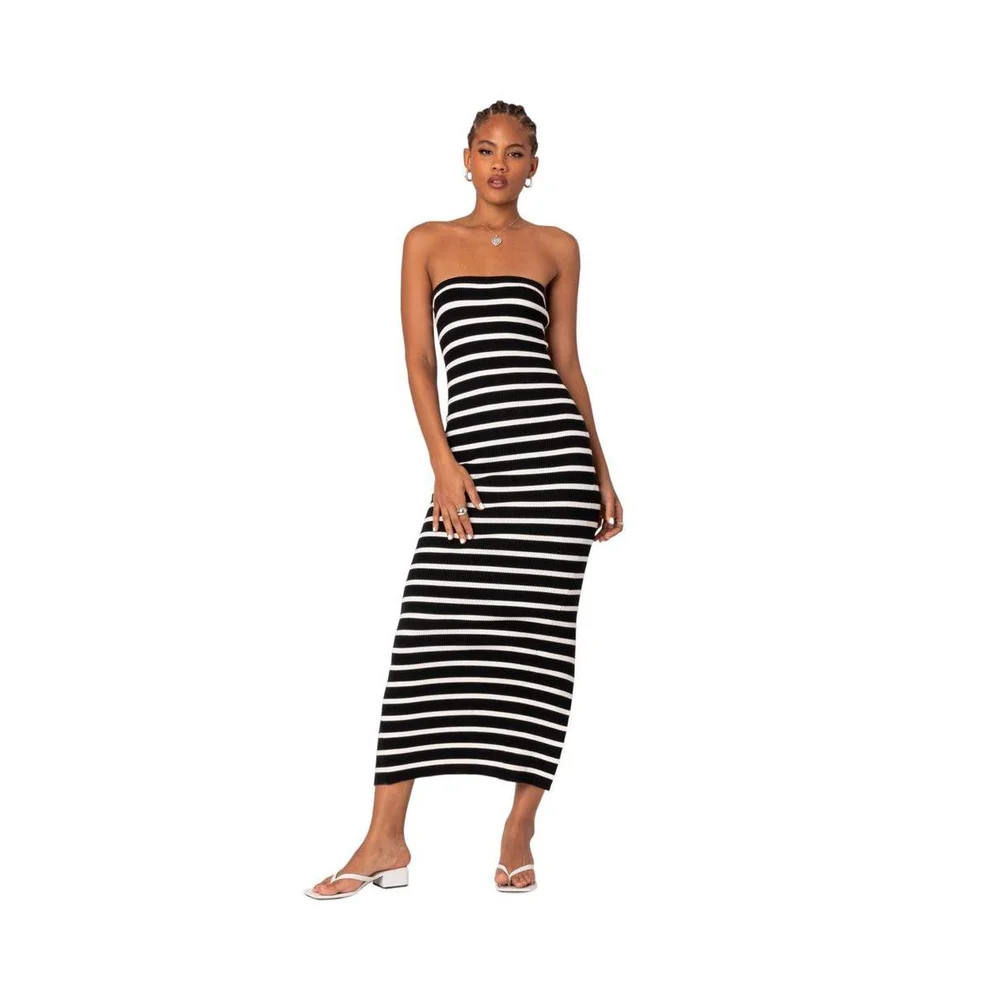 Knit Back Slitted Maxi Dress