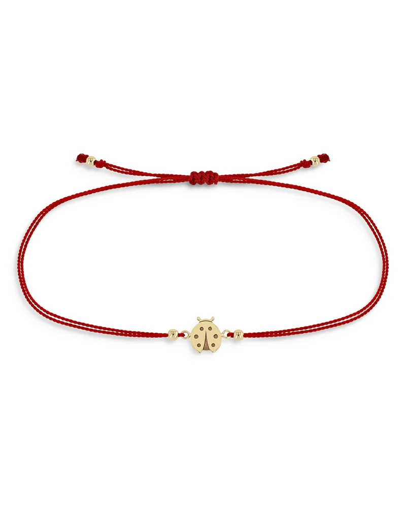 14K Yellow Gold Midi Bitty Ladybug Red Cord Bracelet