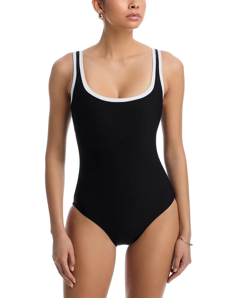 DreamSculpt Piped Square Neck Tank One Piece Swimsuit