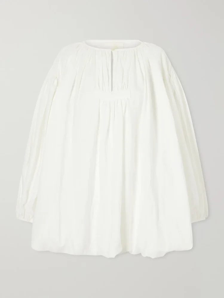 Cloud gathered linen mini dress