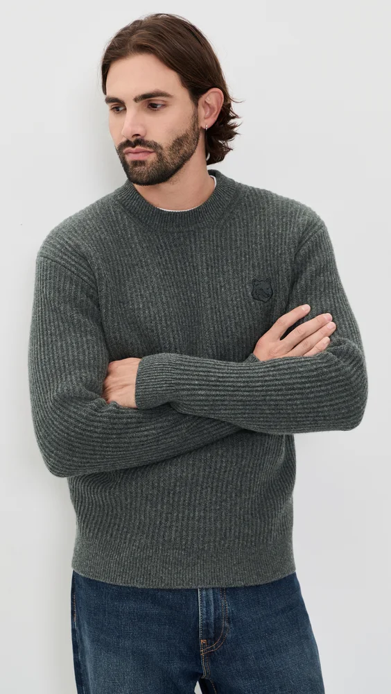 Fox Head Wool Ribbed Sweater