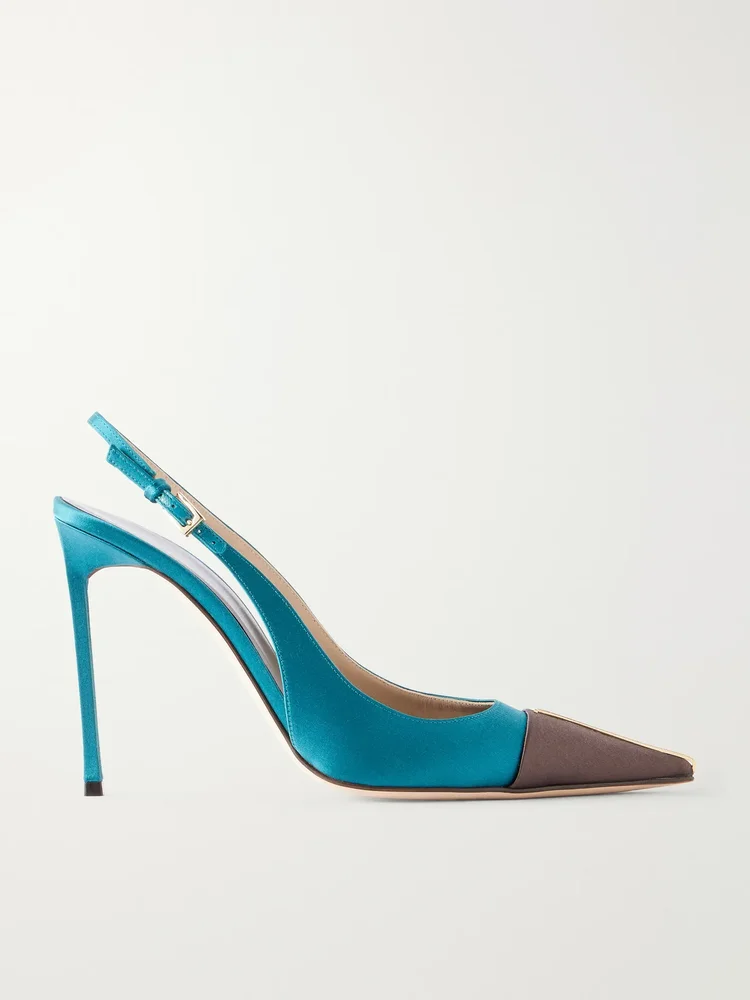 105 crystal embellished satin slingback pumps
