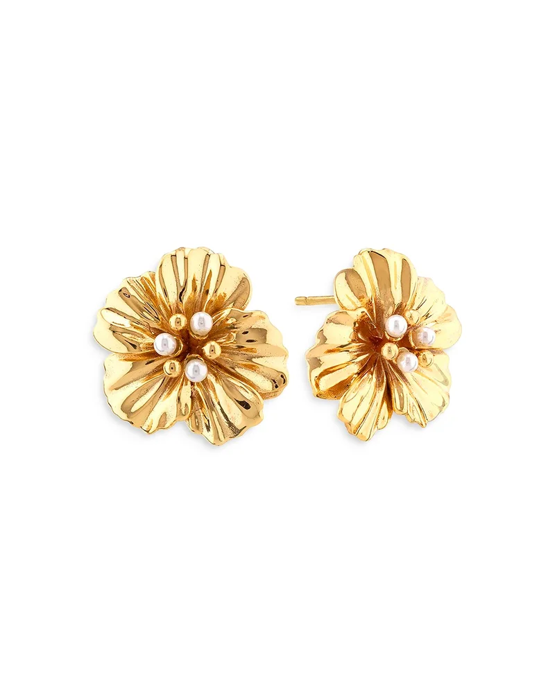 Meadow Nasturtium Imitation Pearl Flower Stud Earrings