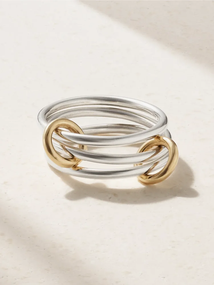 Solarium set of three sterling silver and 18-karat gold rings