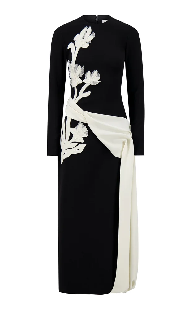 Floral Organza Embroidered Crepe Dress