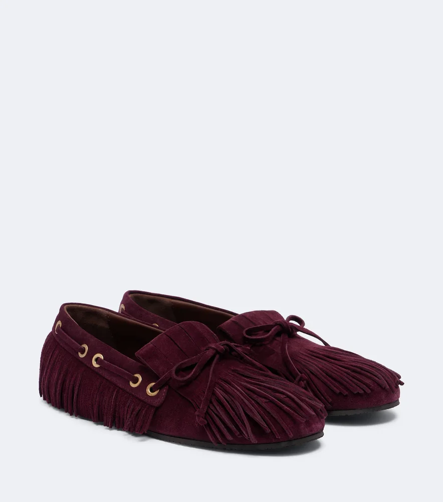 Fringed suede boat shoes