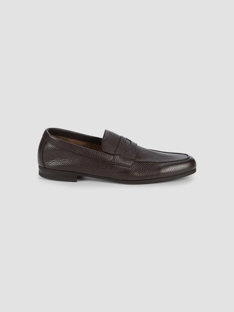 Thorne Pebble-Grained Leather Penny Loafers