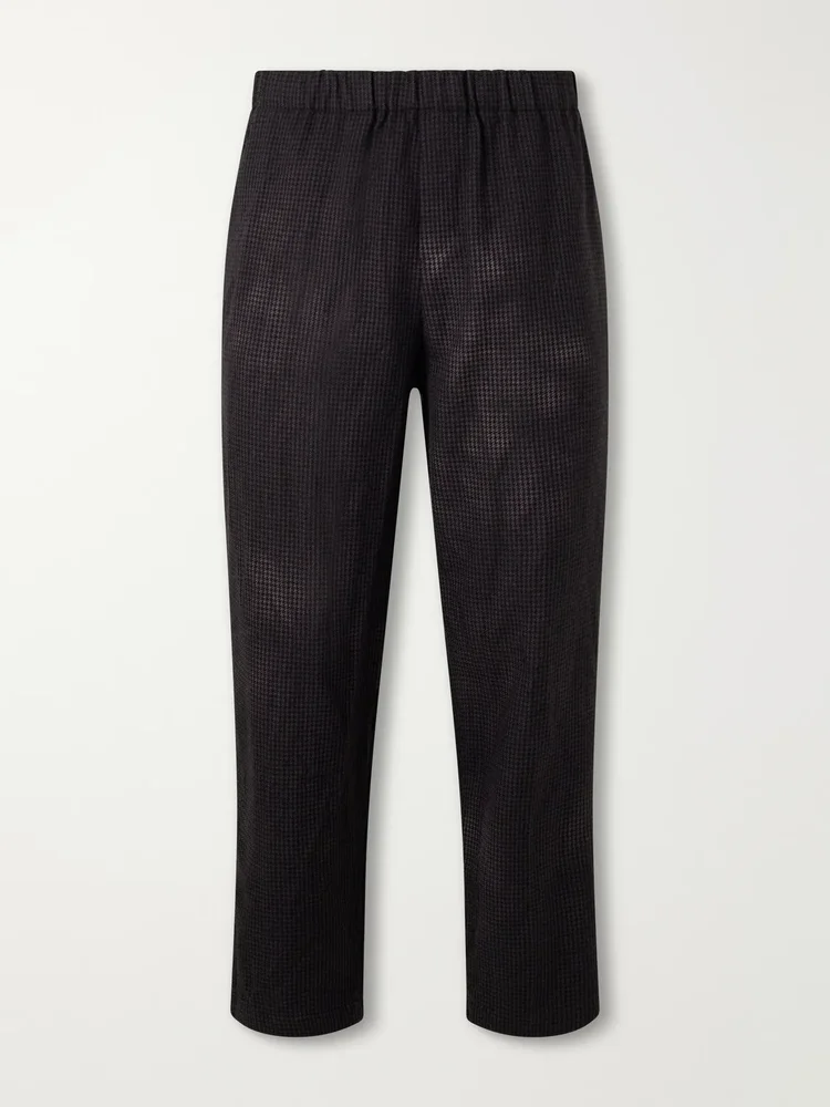 Straight-Leg Garment-Dyed Houndstooth Wool Trousers