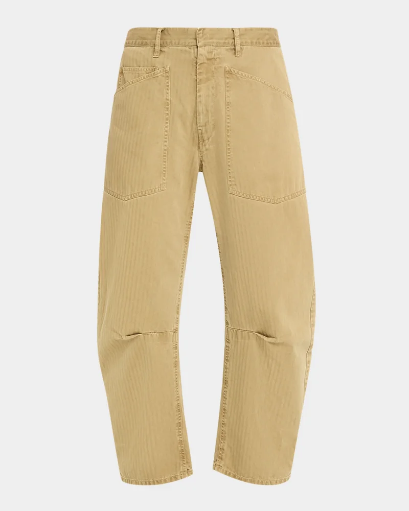 Shon Herringbone Barrel-Leg Ankle Pants