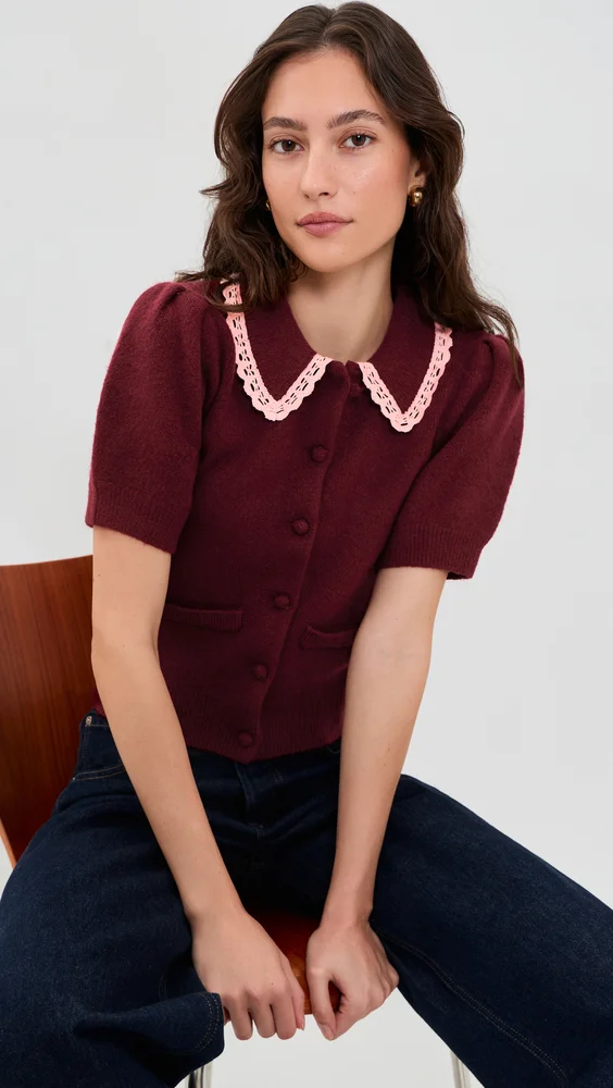 Scalloped Crochet Collar Cardigan
