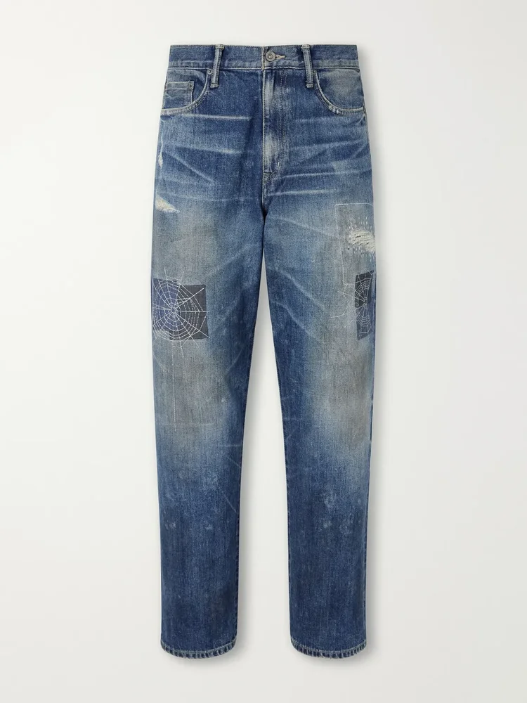 Savage Straight-Leg Distressed Embroidered Jeans