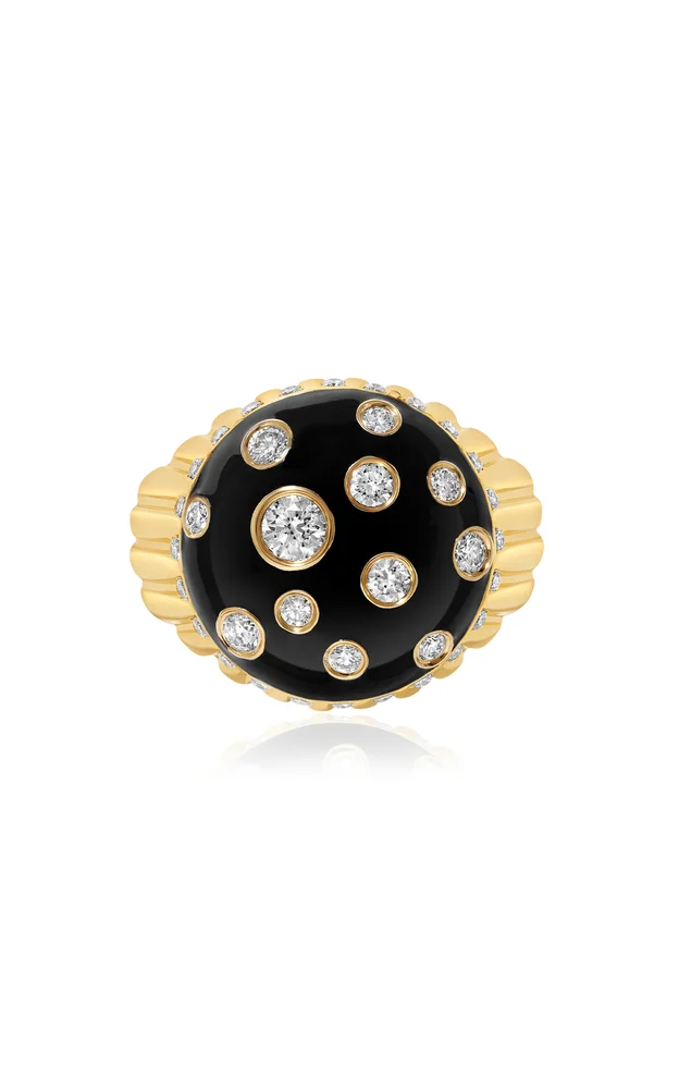 Toadstool 18K Yellow Gold Diamond Enamel Bombé Ring