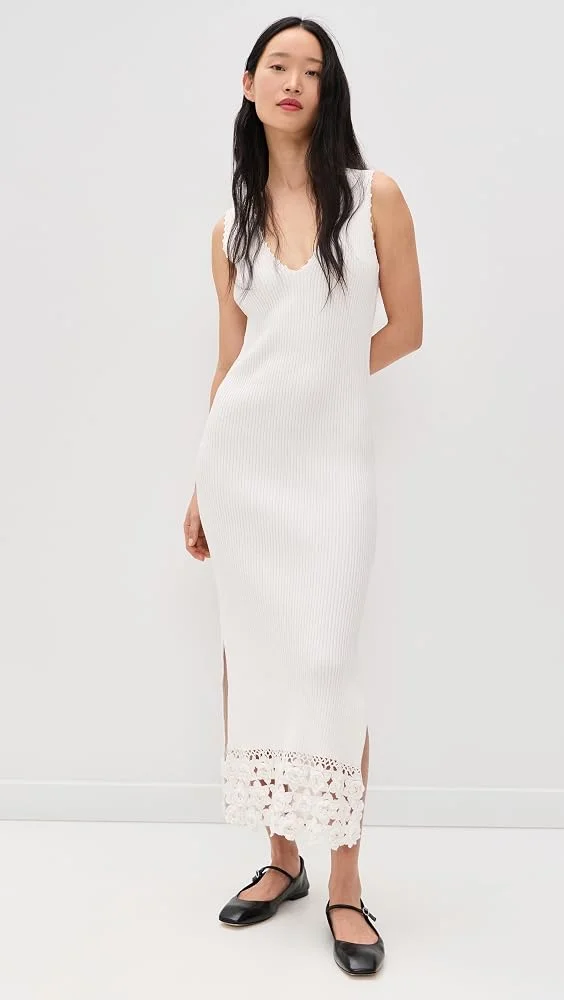 Fine Cotton Rib Crochet V-neck Dress