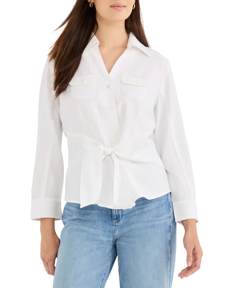 Long-Sleeve Tie-Front Blouse