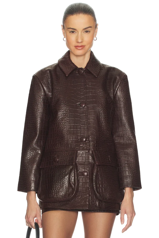 Schoolyard Jacket in Leather With Croc Emboss