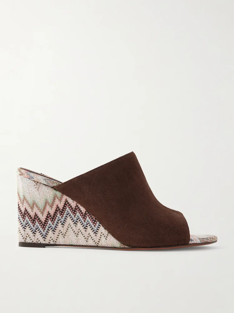 Mabel striped woven suede wedge mules