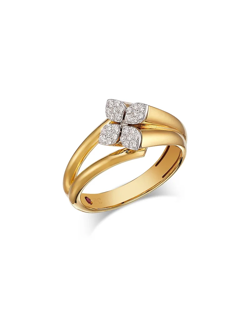 18K White & Yellow Gold Love in Verona Diamond Pavé Flower Split Shank Ring
