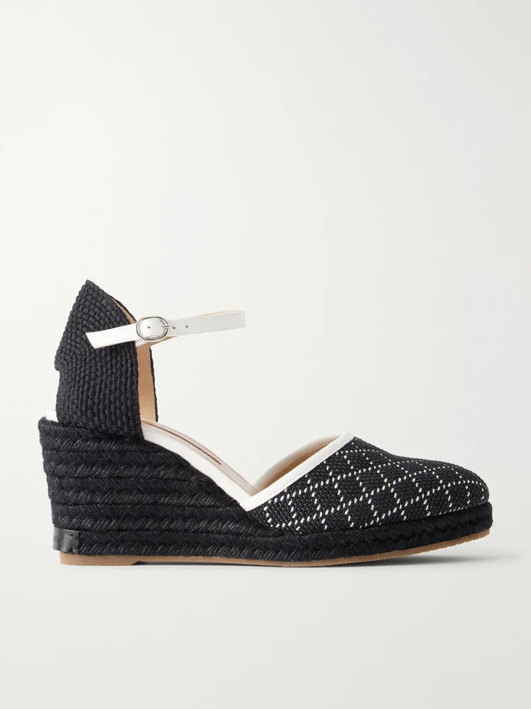 Espadrahi 90 leather-trimmed canvas espadrille pumps