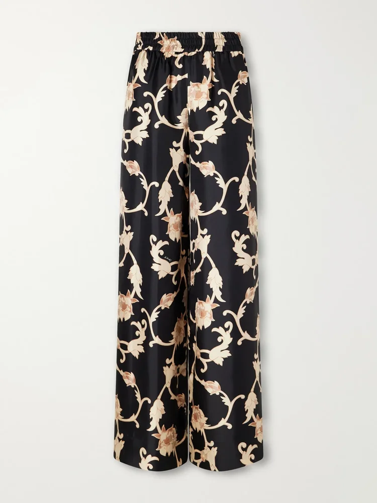 Palazzo floral-print silk-twill wide-leg pants