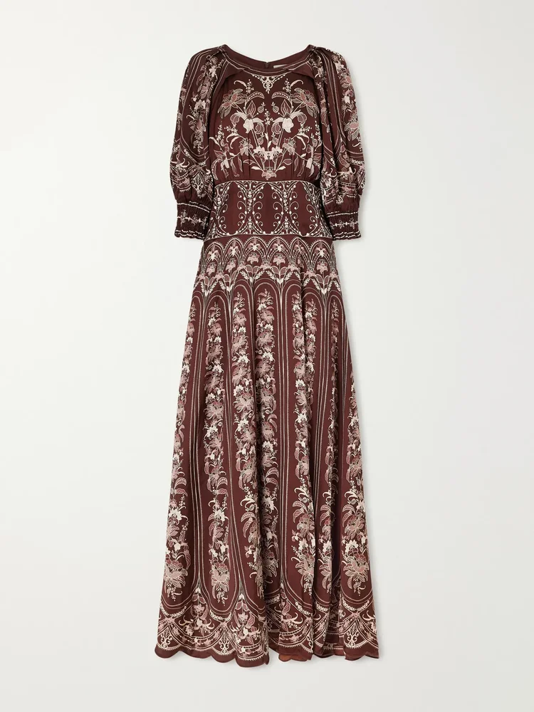 Liz scalloped printed satin maxi dress